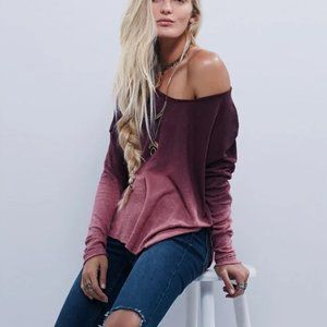 Free People Long Sleeve Red Ombre Top